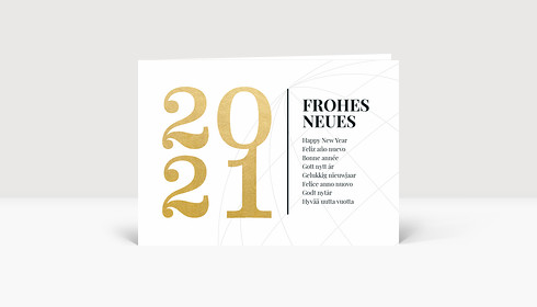 Neujahrskarte Frohes Neues International Gold