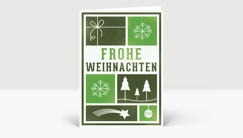 Weihnachtskarte Kacheln mit Weihnachtsmotiven grün