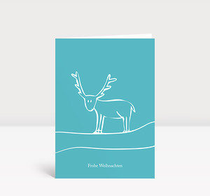 Weihnachtskarte Illustriertes Rentier türkis
