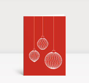 Weihnachtskarte 3D Weihnachtskugeln auf rot
