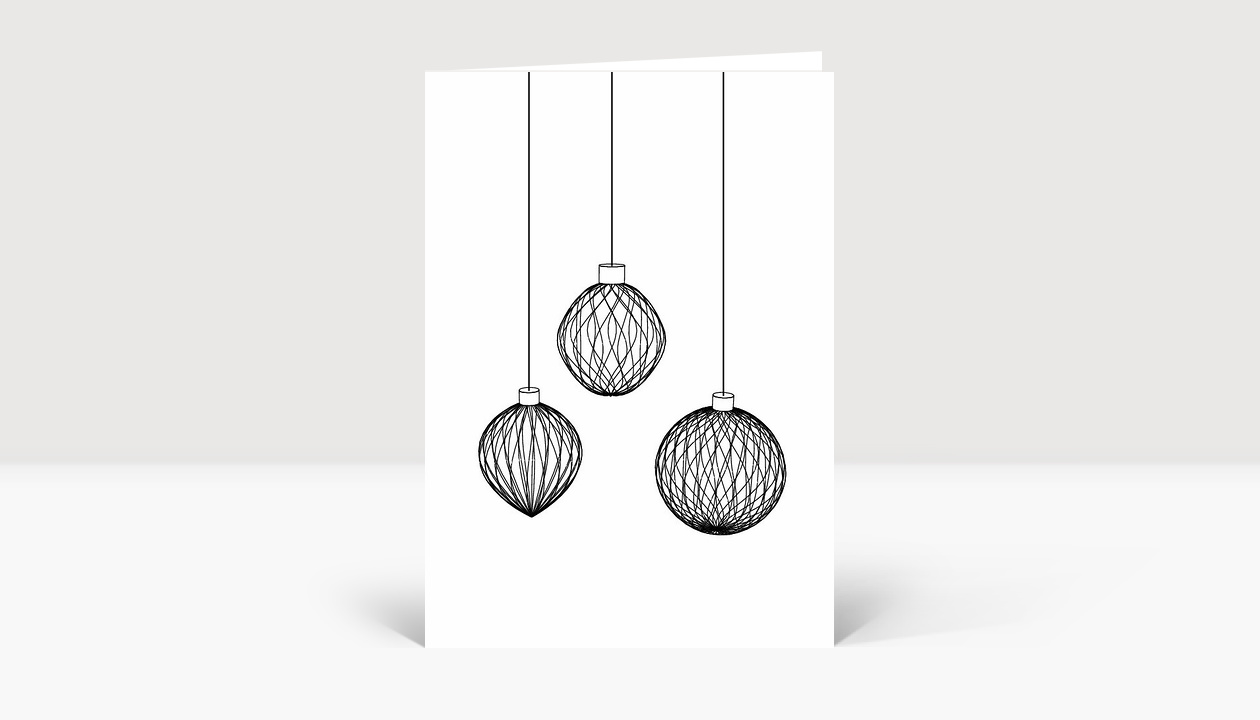 Weihnachtskarte 3D Weihnachtskugeln schwarz-weiß