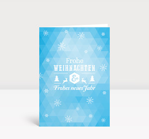 Weihnachtskarte Dreiecke Schneeflocken moderne Grüße blau