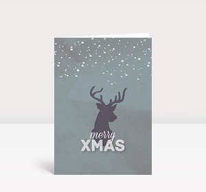 Weihnachtskarte Xmas Hirsch Grau-Türkis