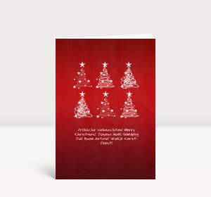 Weihnachtskarte 6 Baumwirbel auf rot