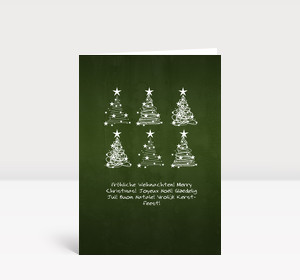 Weihnachtskarte 6 Baumwirbel auf grün