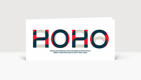 Weihnachtskarte HOHO 2026 Blau-Rot-Warmgrau