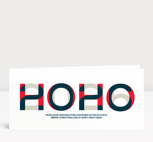 Weihnachtskarte HOHO 2026 Blau-Rot-Warmgrau