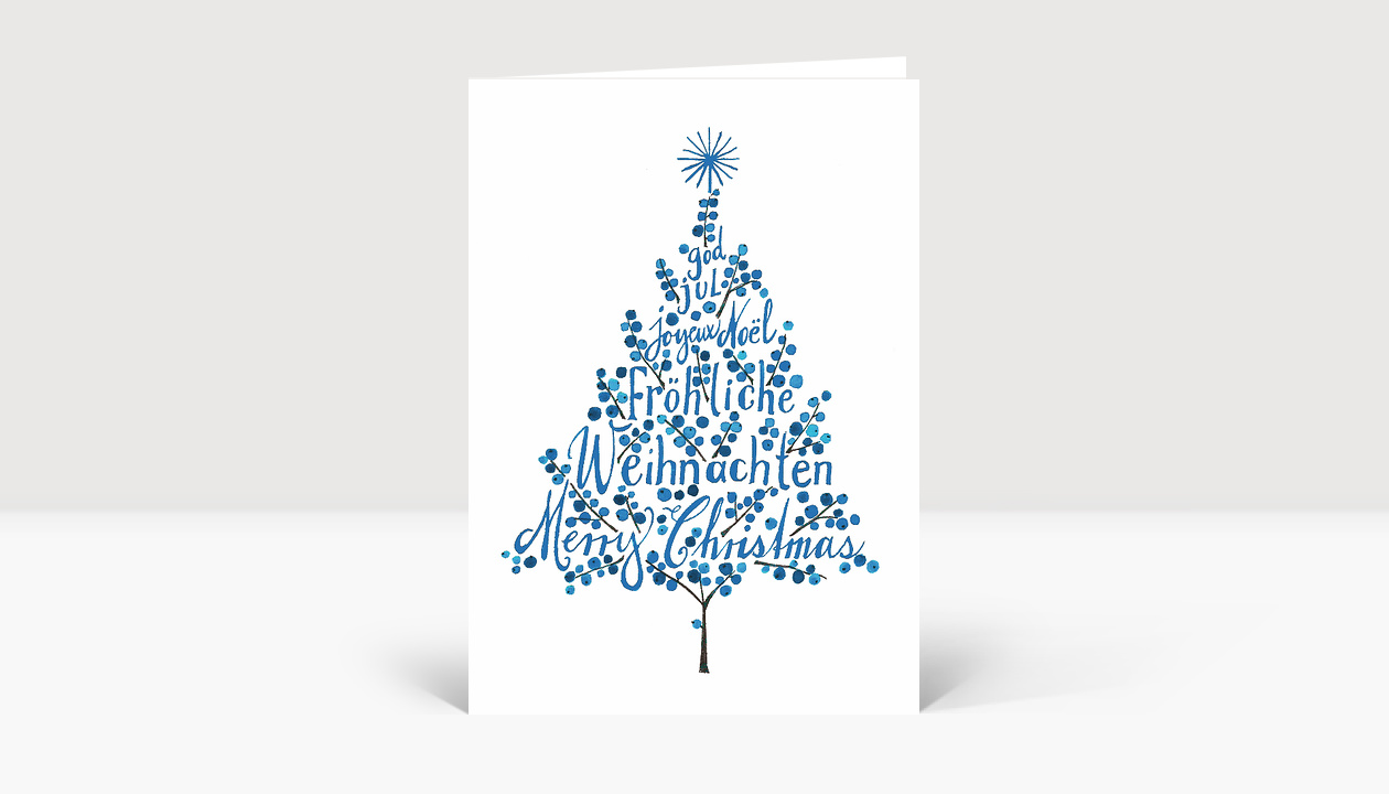 Weihnachtskarte Mit Weihnachtsbaum – Künstlerisch, Goldfolie, Umweltfreundlich, 15x15 Cm