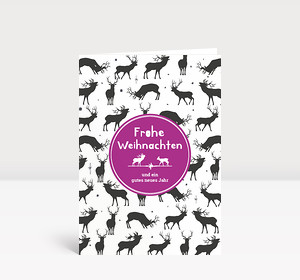 Weihnachtskarte Hirschmuster Violett