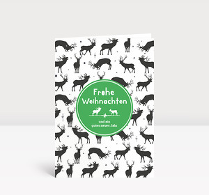 Weihnachtskarte Hirschmuster Grün