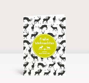 Weihnachtskarte Hirschmuster Hellgrün