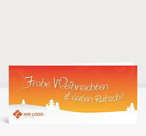 Weihnachtskarte Landschaft orange