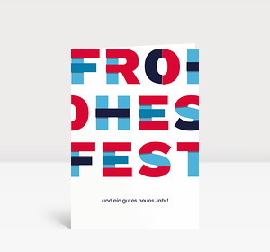Weihnachtskarte Frohes Fest Blau Rot