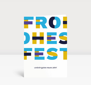 Weihnachtskarte Frohes Fest Blau Gelb Violett