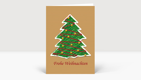 Weihnachtskarte Illustrierter Weihnachtsbaum auf Strukturpapier DIN A6