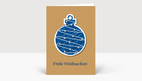 Weihnachtskarte Illustrierte blaue Weihnachtskugel auf Strukturpapier