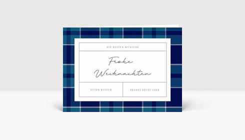 Weihnachtskarte Festlich kariert blau