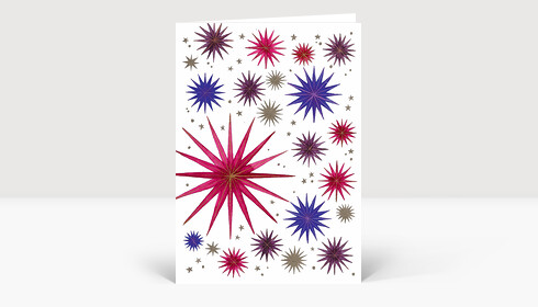 Weihnachtskarte Leuchtende Sterne Pink-Blau