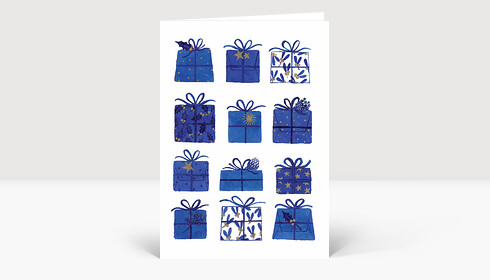 Weihnachtskarte Kleine Päckchen Blau