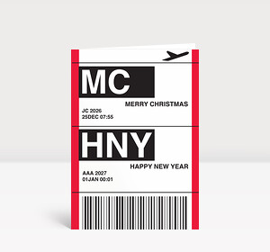 Weihnachtskarte Flugticket rot 2026