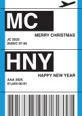 Weihnachtskarte Flugticket blau 2025