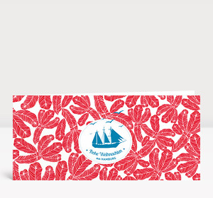 Weihnachtskarte Hamburg Ahoi Schiff rot